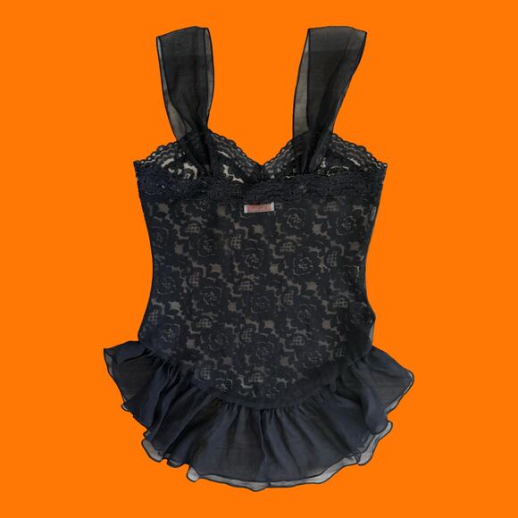 90's vintage black floral lace sheer lingerie slip dress SMALL - Picture 6 of 8